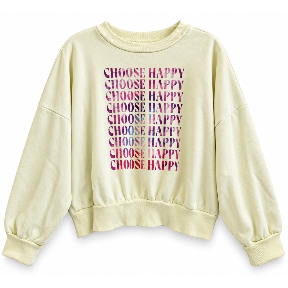 Old Navy Womens XL Choose Happy Graphic Sweatshirt Pale Yellow Green
